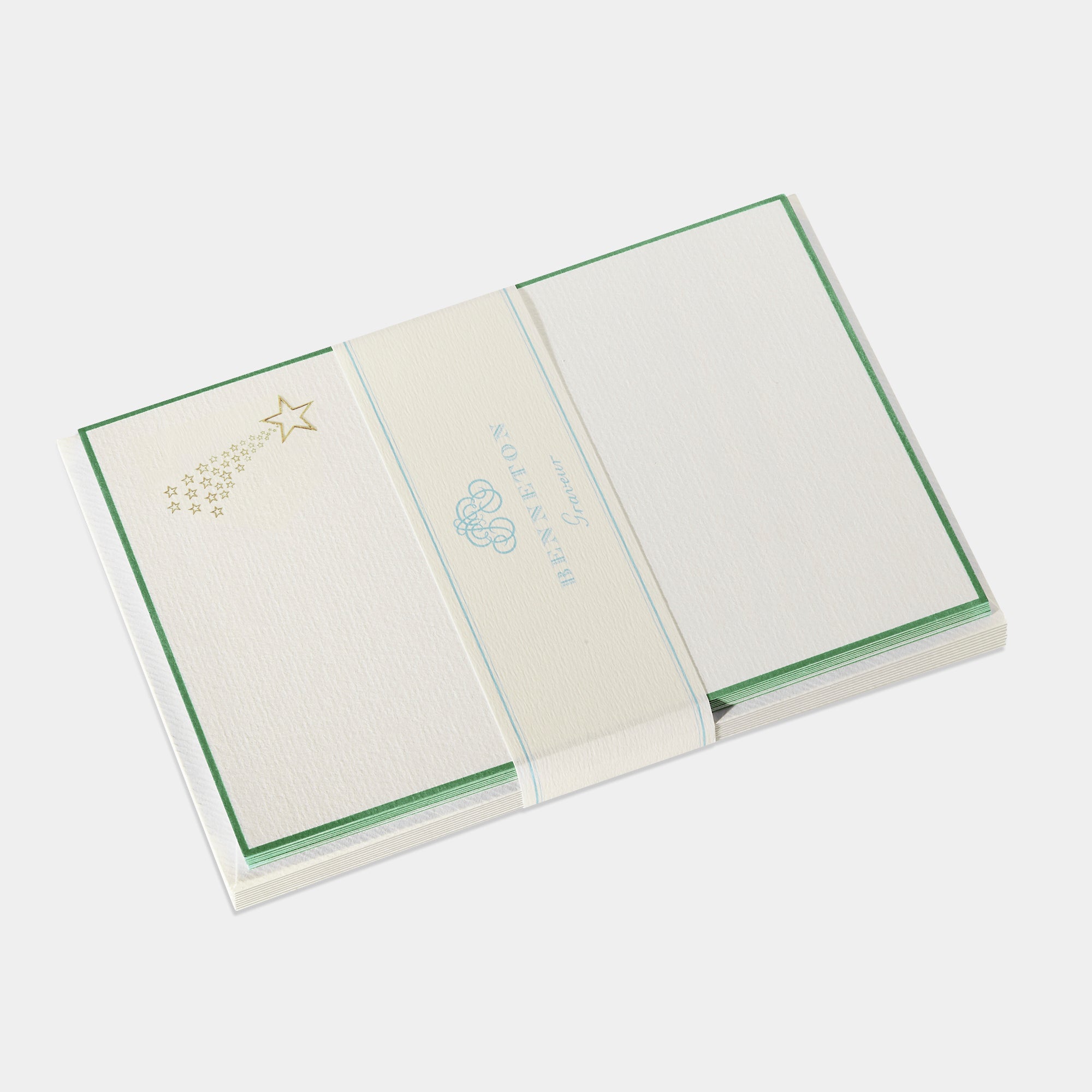 Cartes de correspondance de etoile filante doré et vert- Benneton Graveur