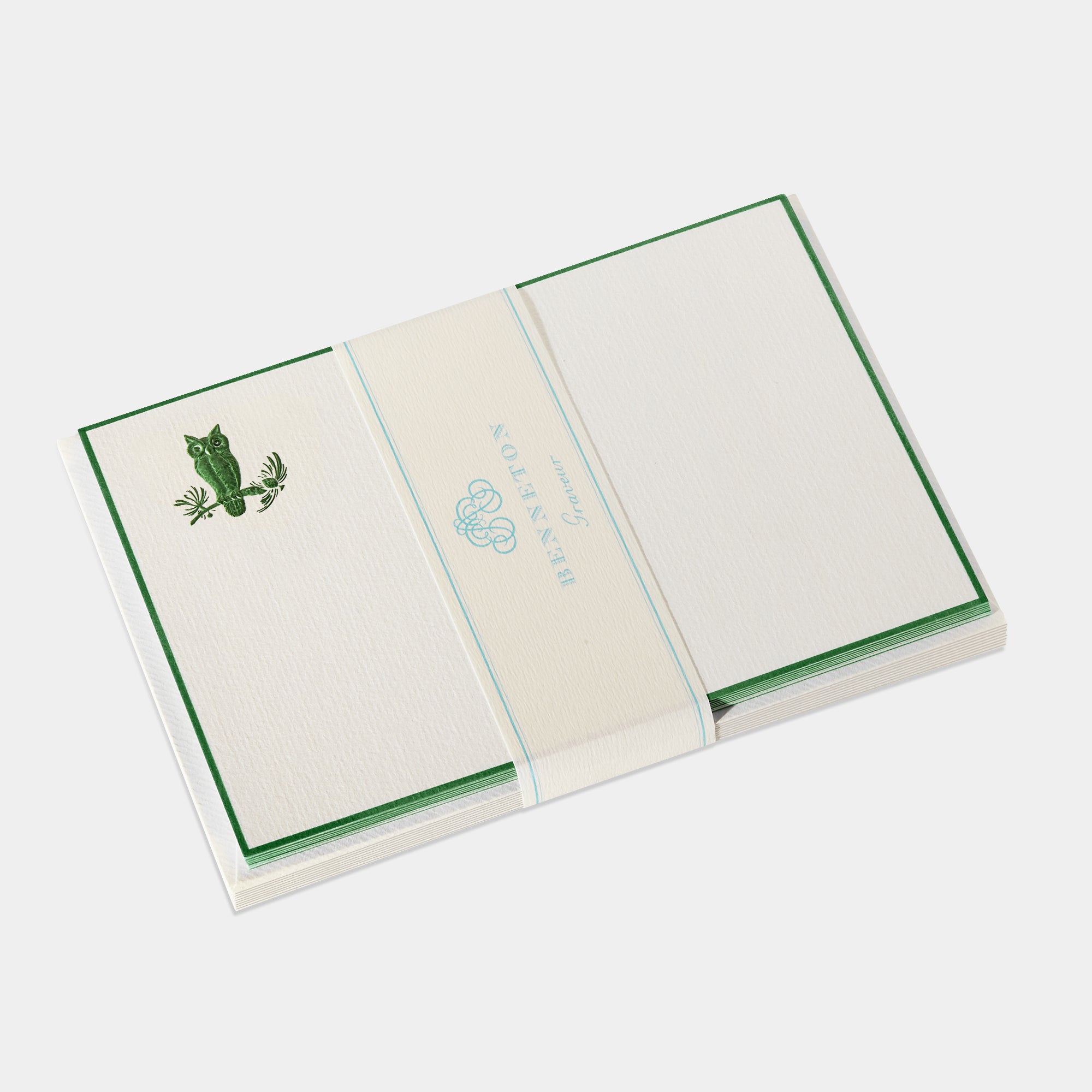 Cartes de correspondance de hiboux vert-sapin  Benneton Graveur