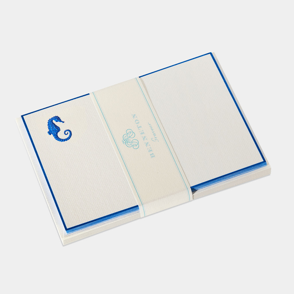 Cartes de correspondance hippocampe bordures bleu-roi - Benneton Graveur