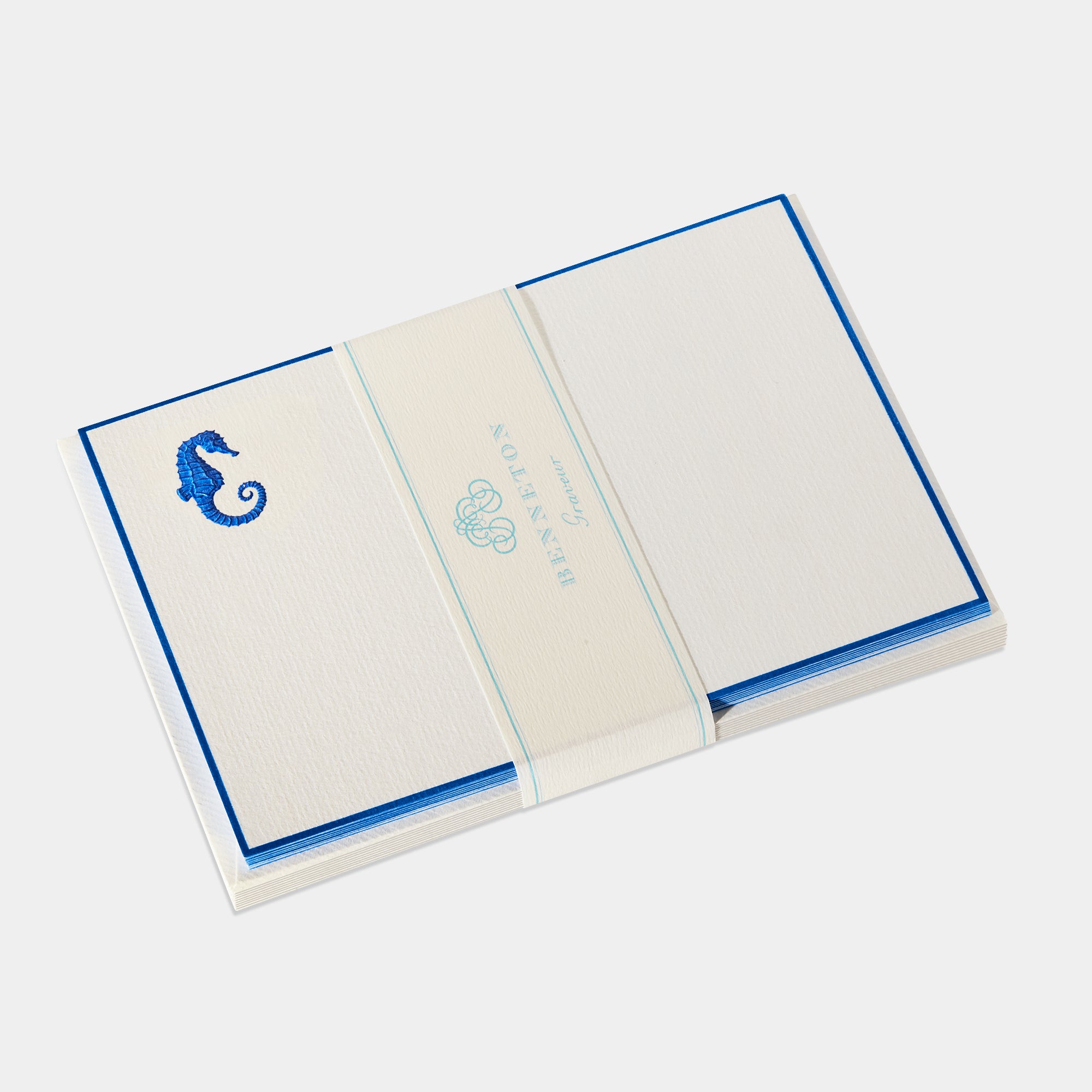 Cartes de correspondance hippocampe bordures bleu-roi - Benneton Graveur