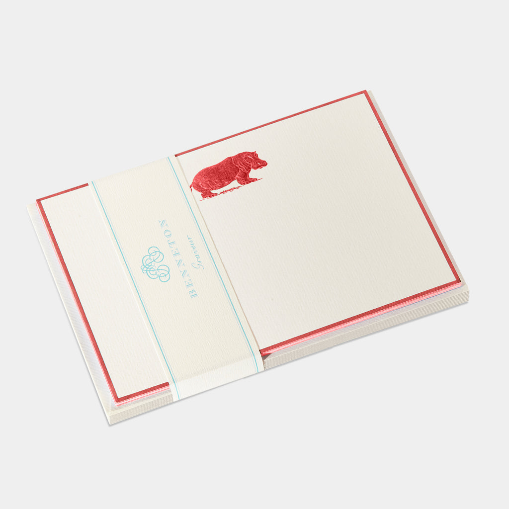 Cartes de correspondance hippopotame bordures rouge - Benneton Graveur