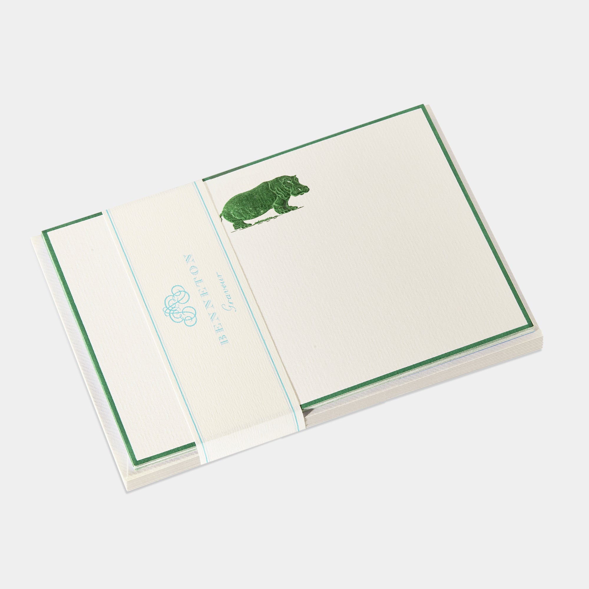 Cartes de correspondance hippopotame bordures vert - Benneton Graveur