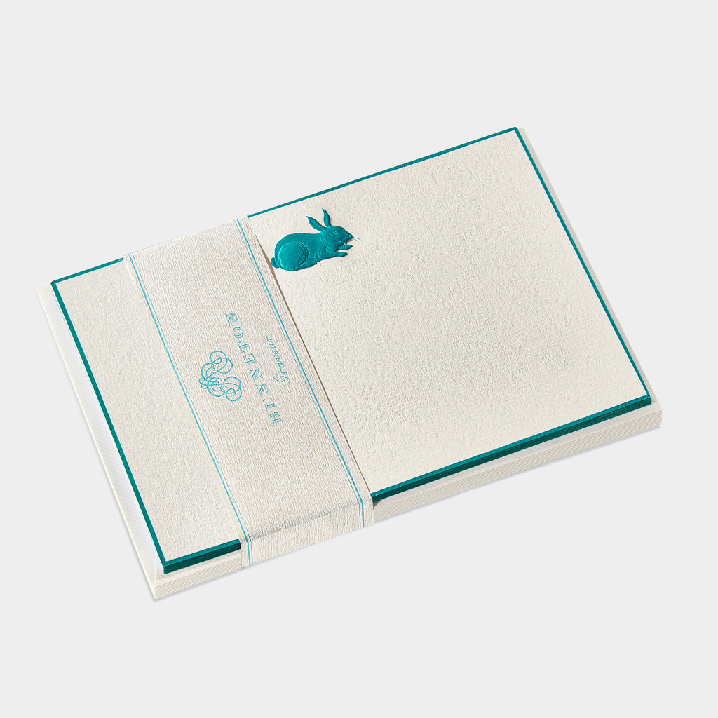 Cartes de correspondance lapin d'amour bordures bleu turquoise - Benneton Graveur