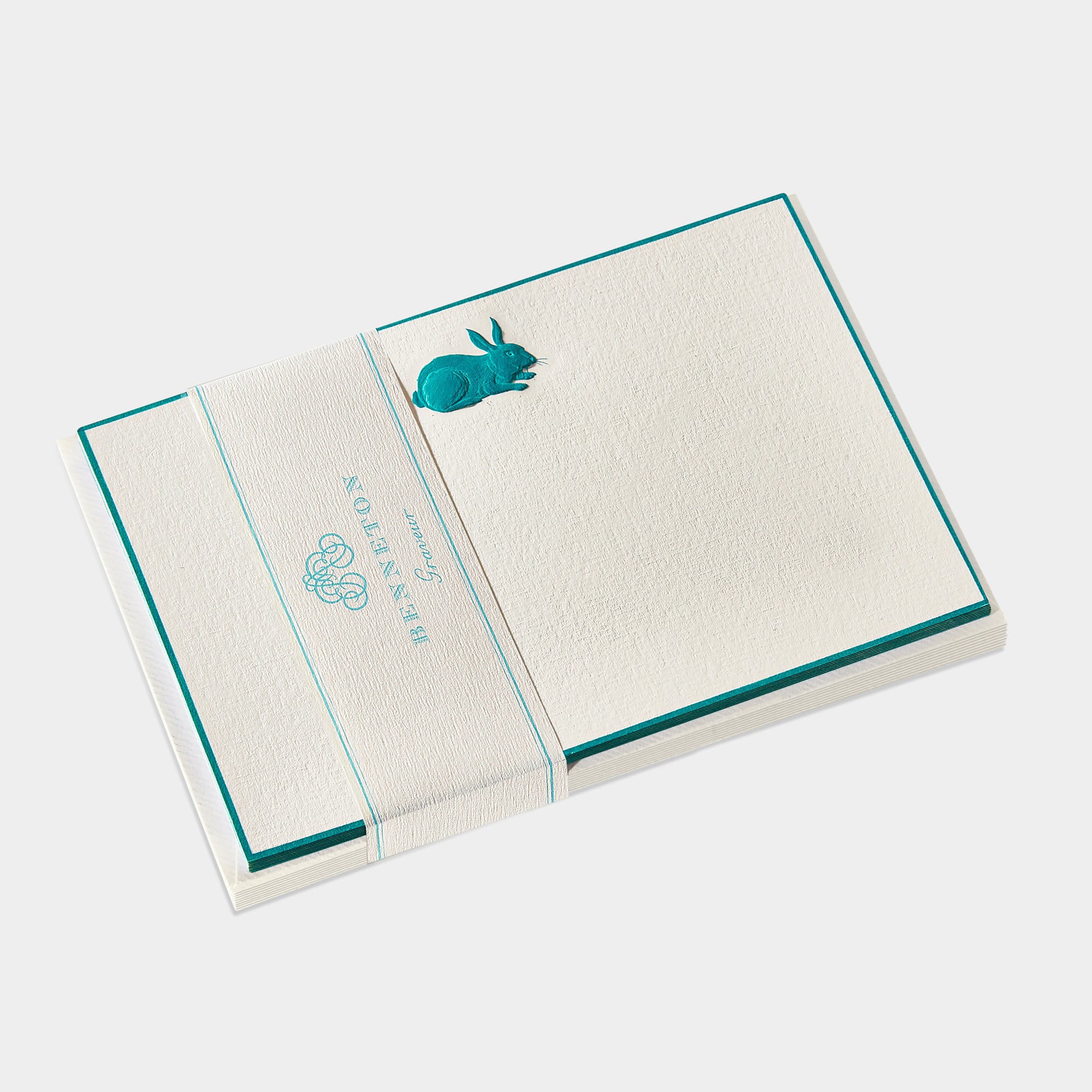 Cartes de correspondance lapin d'amour bordures bleu turquoise - Benneton Graveur