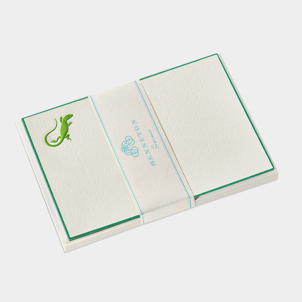 Cartes de correspondance lézard bordures vert - Benneton Graveur