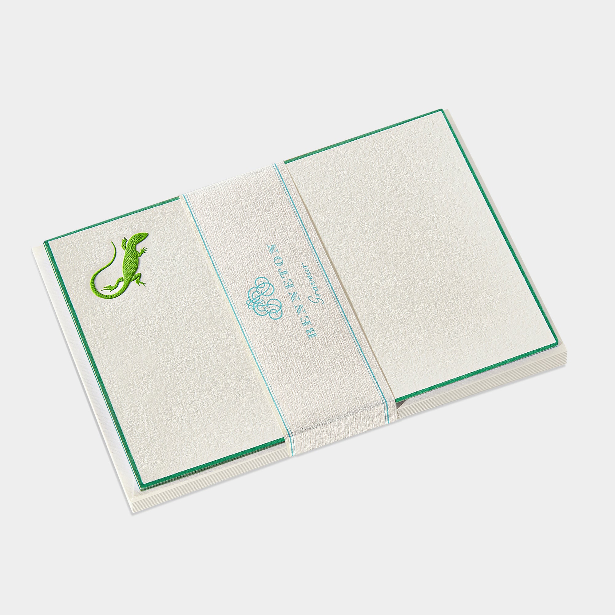 Cartes de correspondance lézard bordures vert - Benneton Graveur