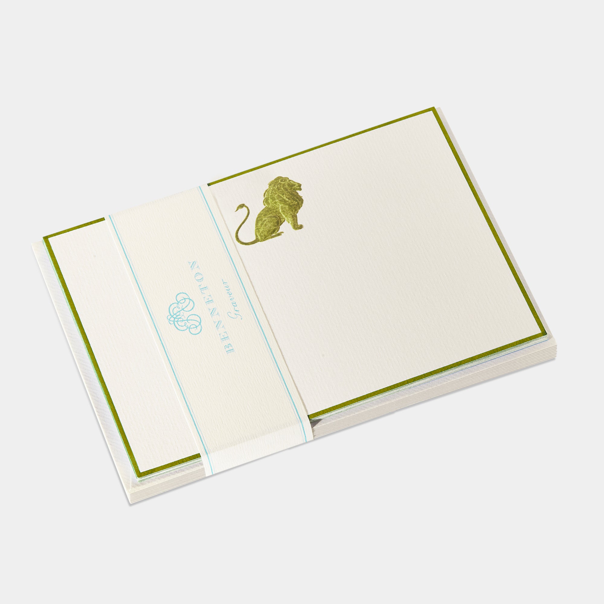 Cartes de correspondance lion bordures vert kaki - Benneton Graveur