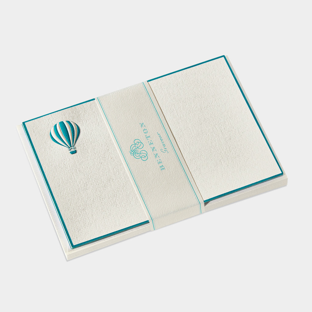 Cartes de correspondance montgolfiere bordures bleu turquoise - Benneton Graveur