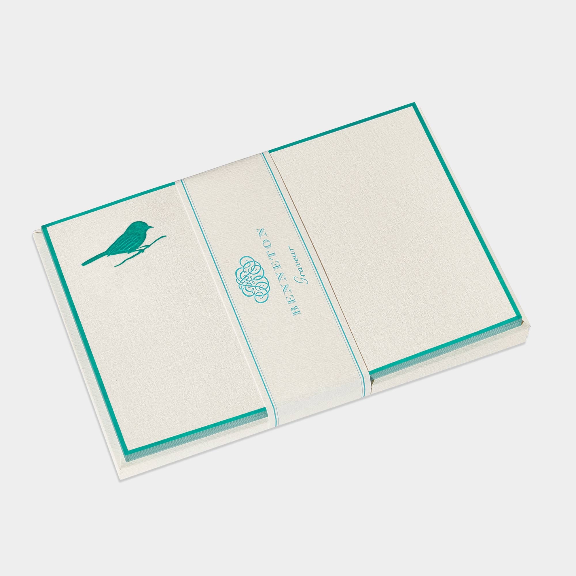 Cartes de correspondance oiseau bordures vert - Benneton Graveur