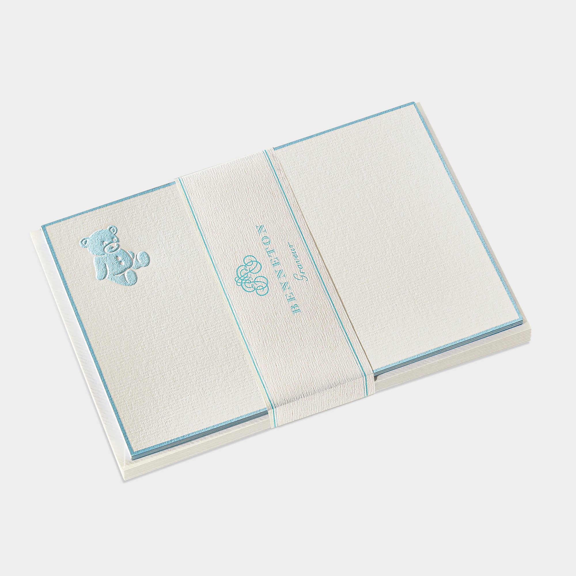 Cartes de correspondance ourson tim bordures bleu-ciel - Benneton Graveur