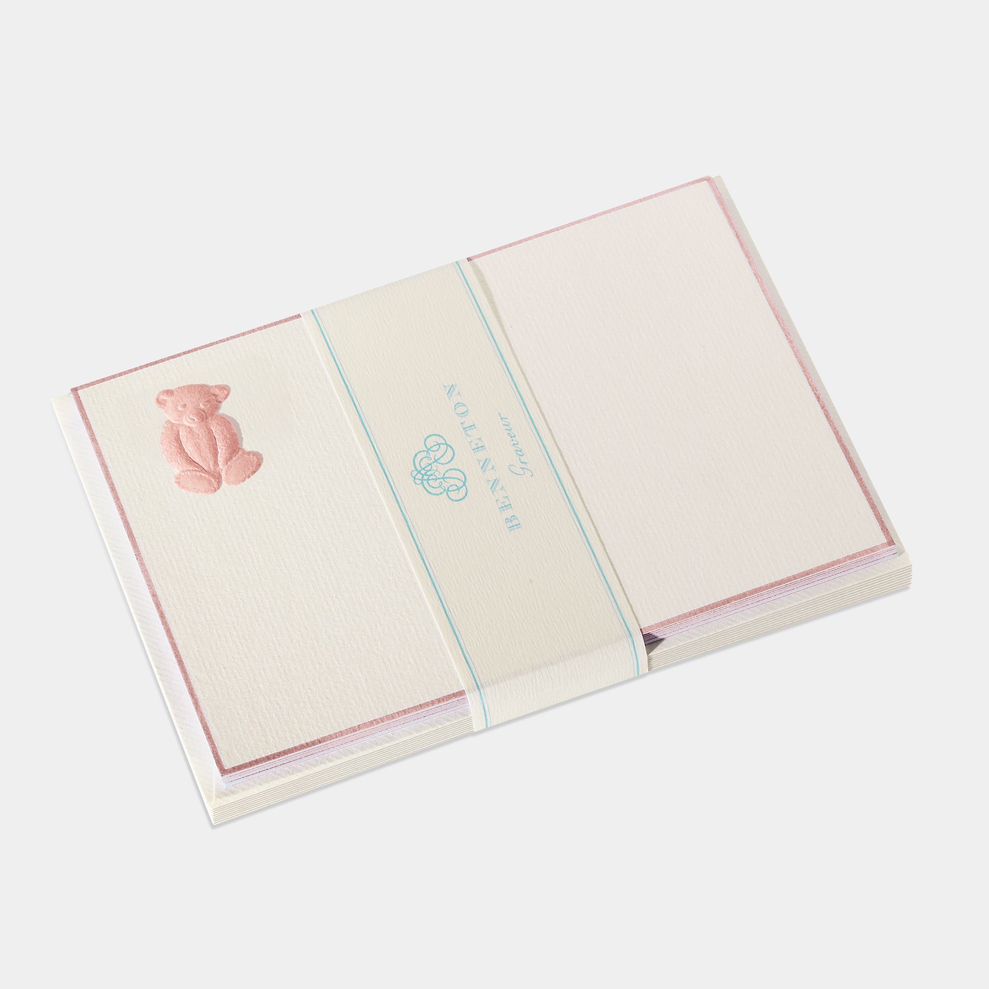 Cartes de correspondance ourson tim bordures rose pale - Benneton Graveur