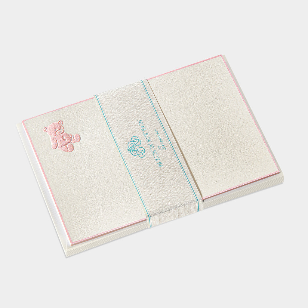 Cartes de correspondance ourson tom bordures rose pale - Benneton Graveur