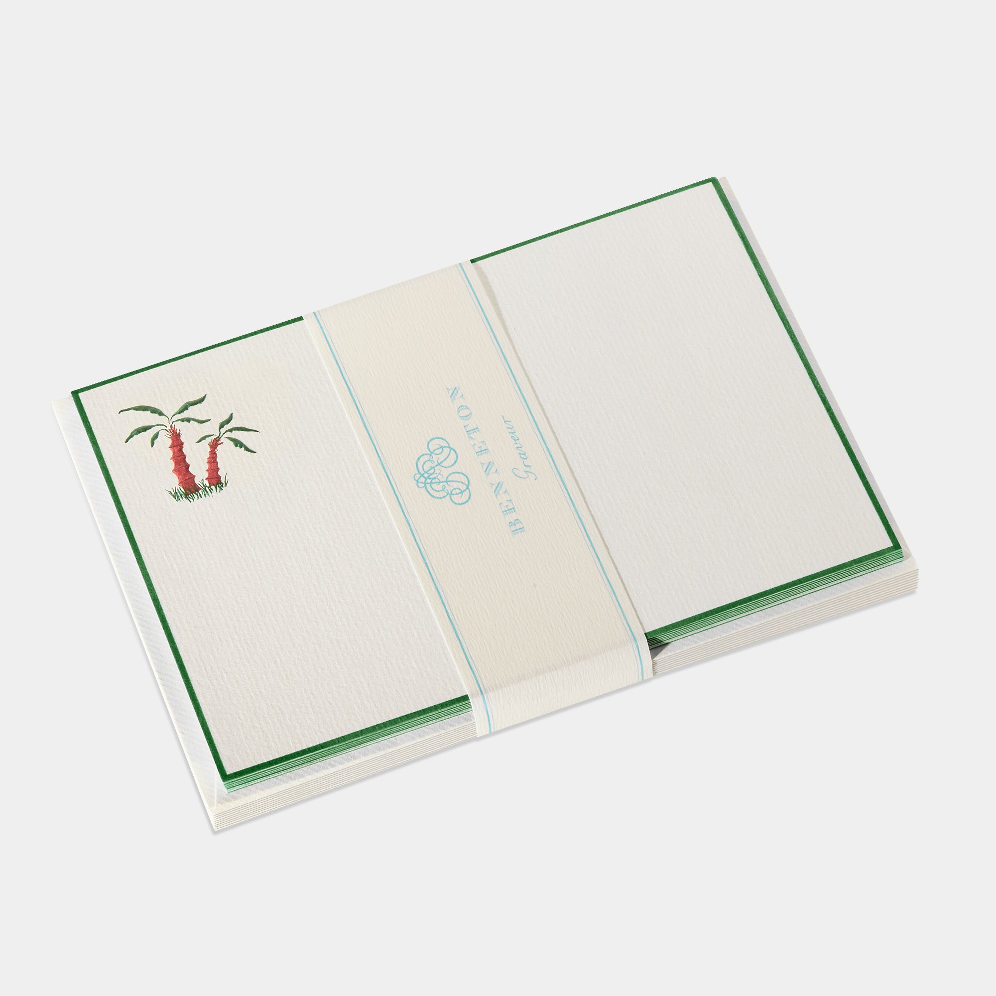 Cartes de correspondance palmier bordures vert - Benneton Graveur