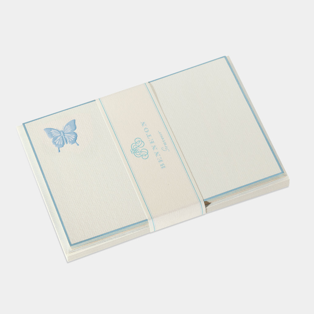 Cartes de correspondance papillont bordures bleu-ciel - Benneton Graveur