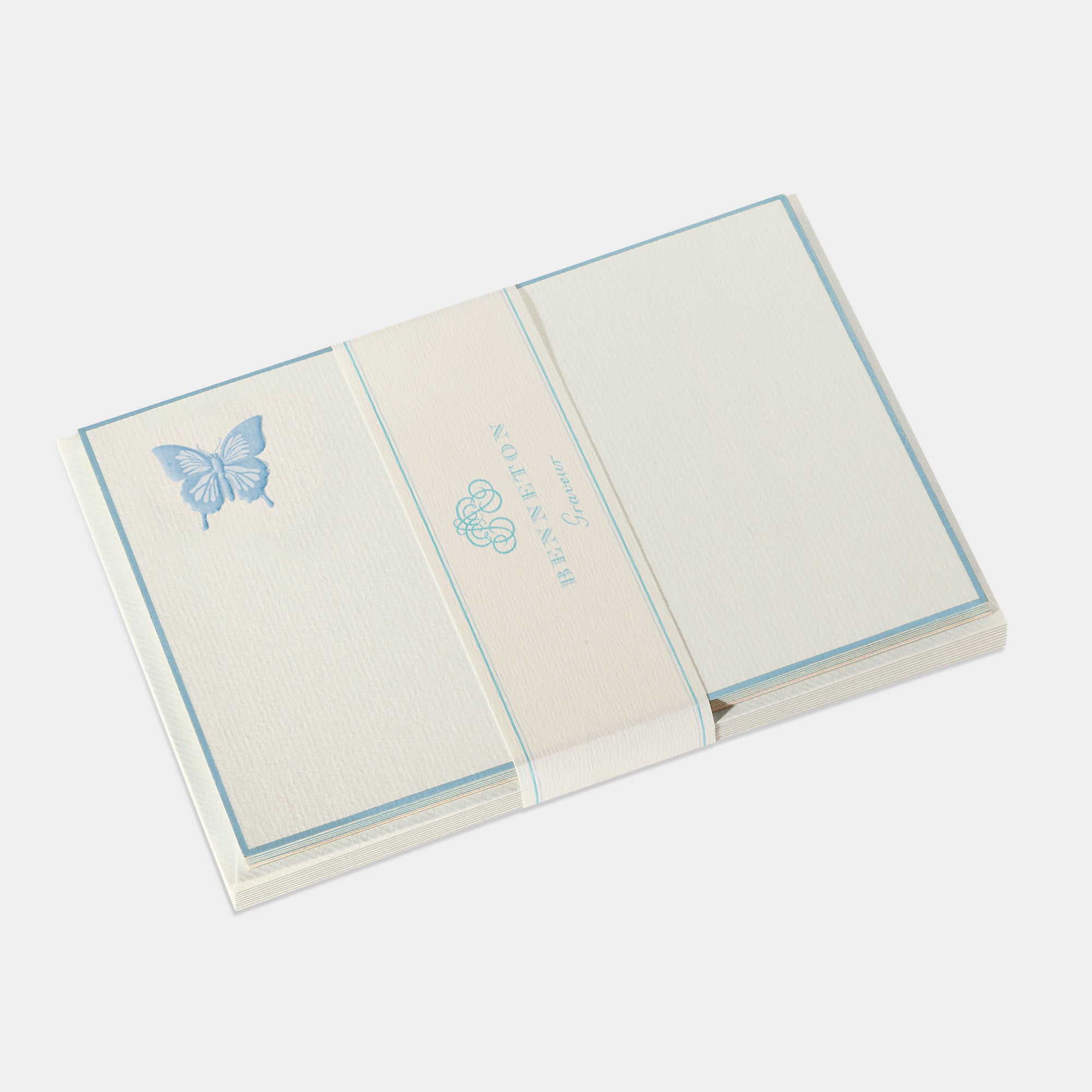 Cartes de correspondance papillont bordures bleu-ciel - Benneton Graveur
