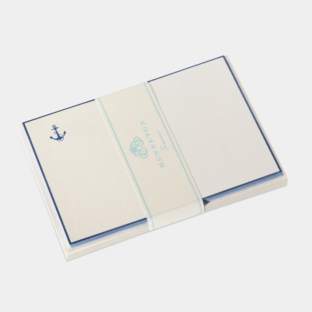Cartes de correspondance Petite Ancre bleu bordures bleu - Benneton Graveur