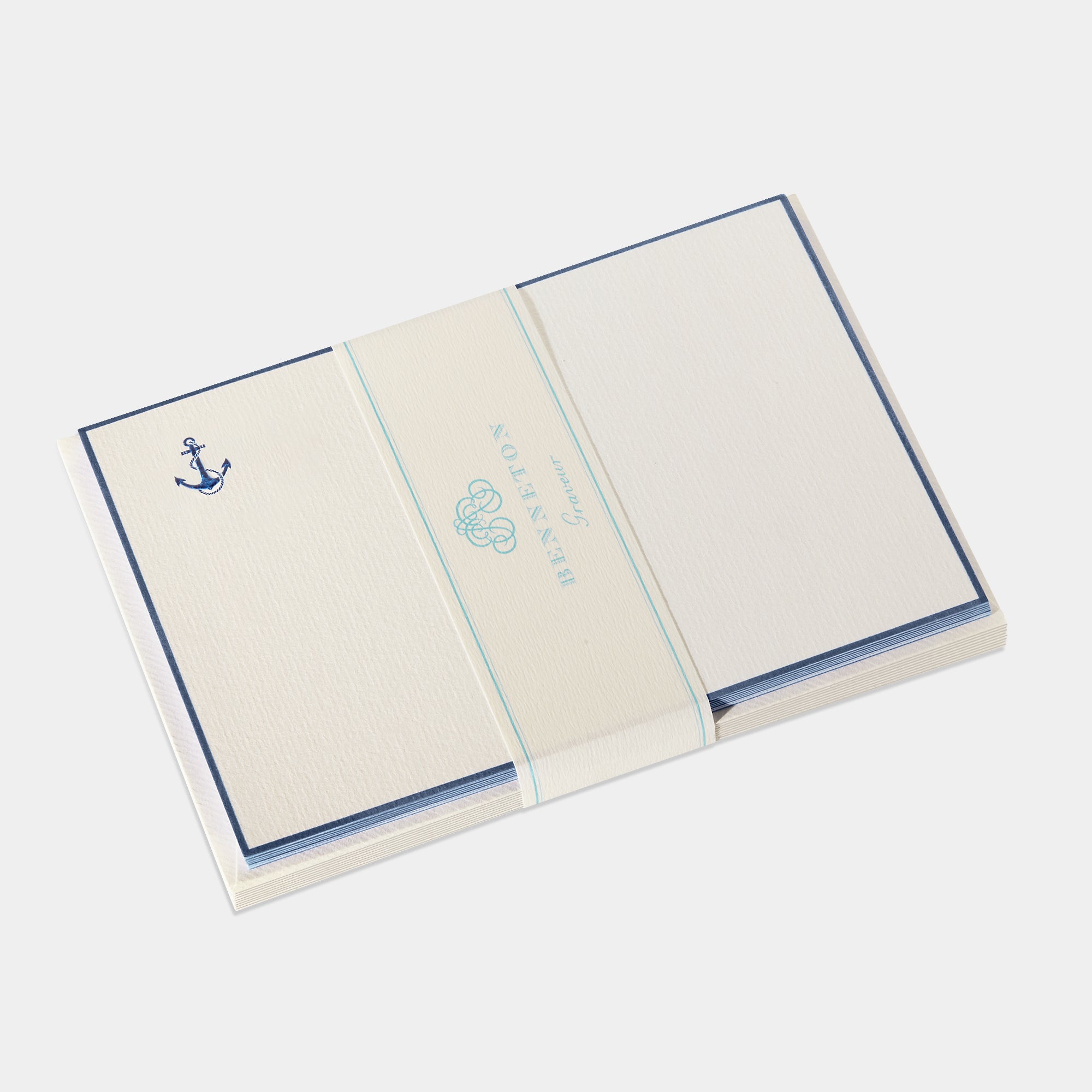 Cartes de correspondance Petite Ancre bleu bordures bleu - Benneton Graveur