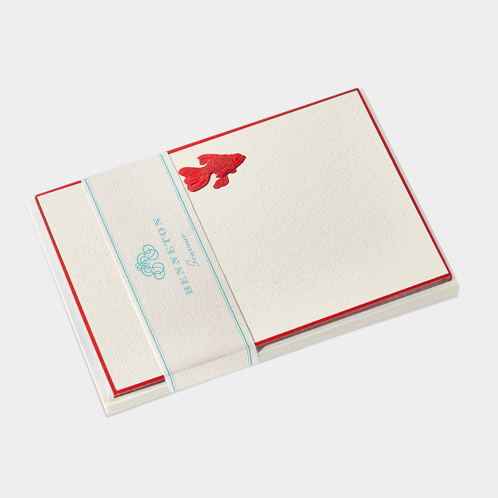 Cartes de correspondance poisson japonias bordures rouge - Benneton Graveur