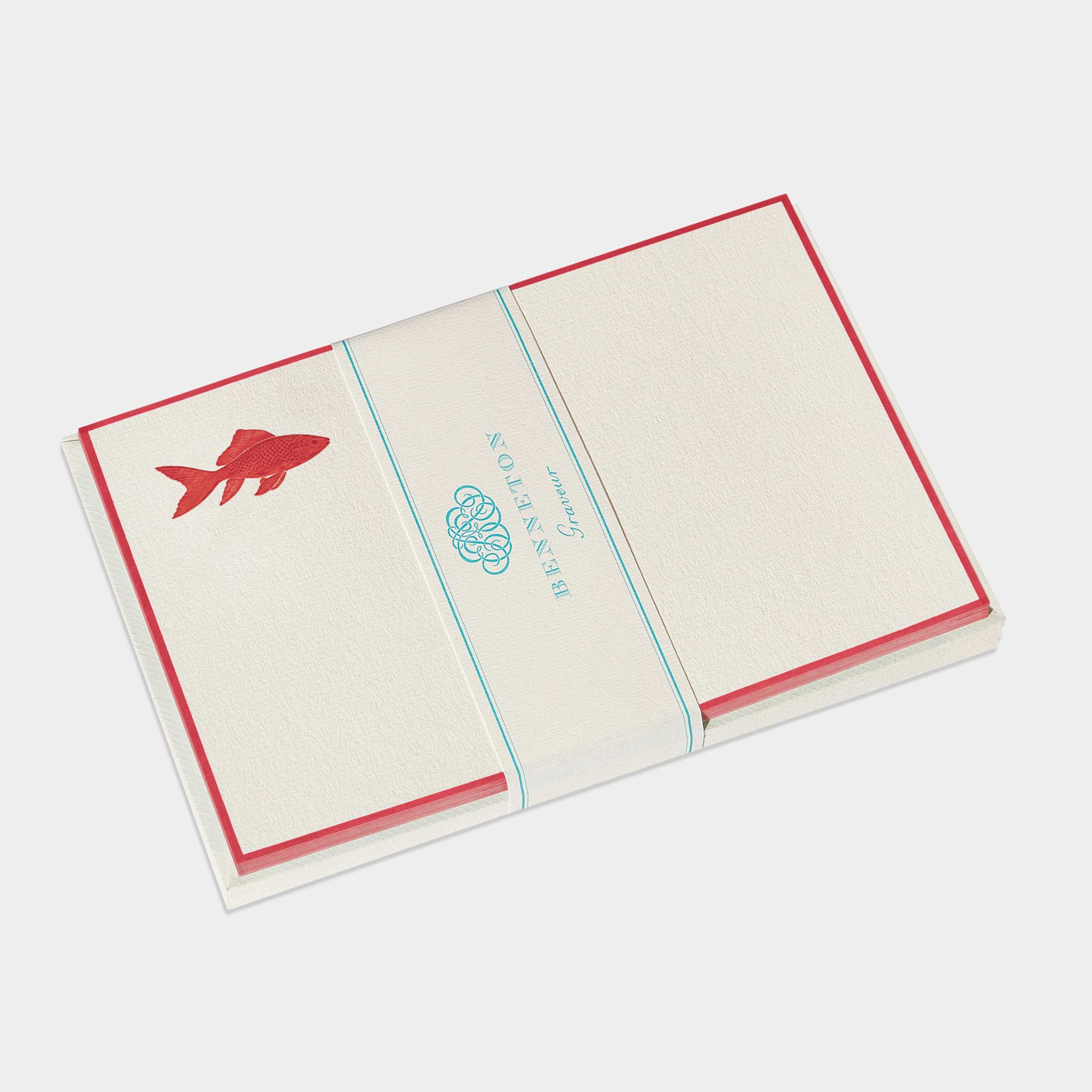 Cartes de correspondance poisson rouge bordures rouge- Benneton Graveur
