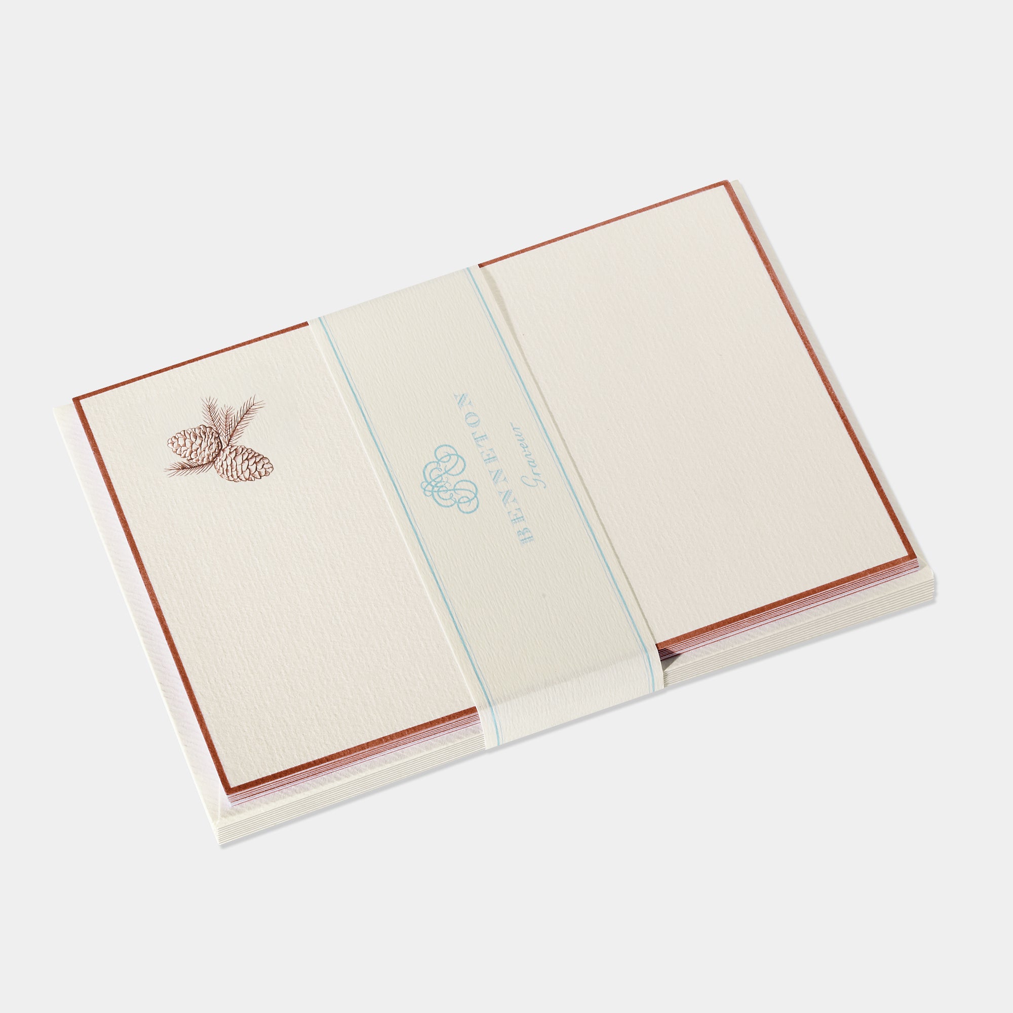 Cartes de correspondance pomme de pin bordures marron - Benneton Graveur