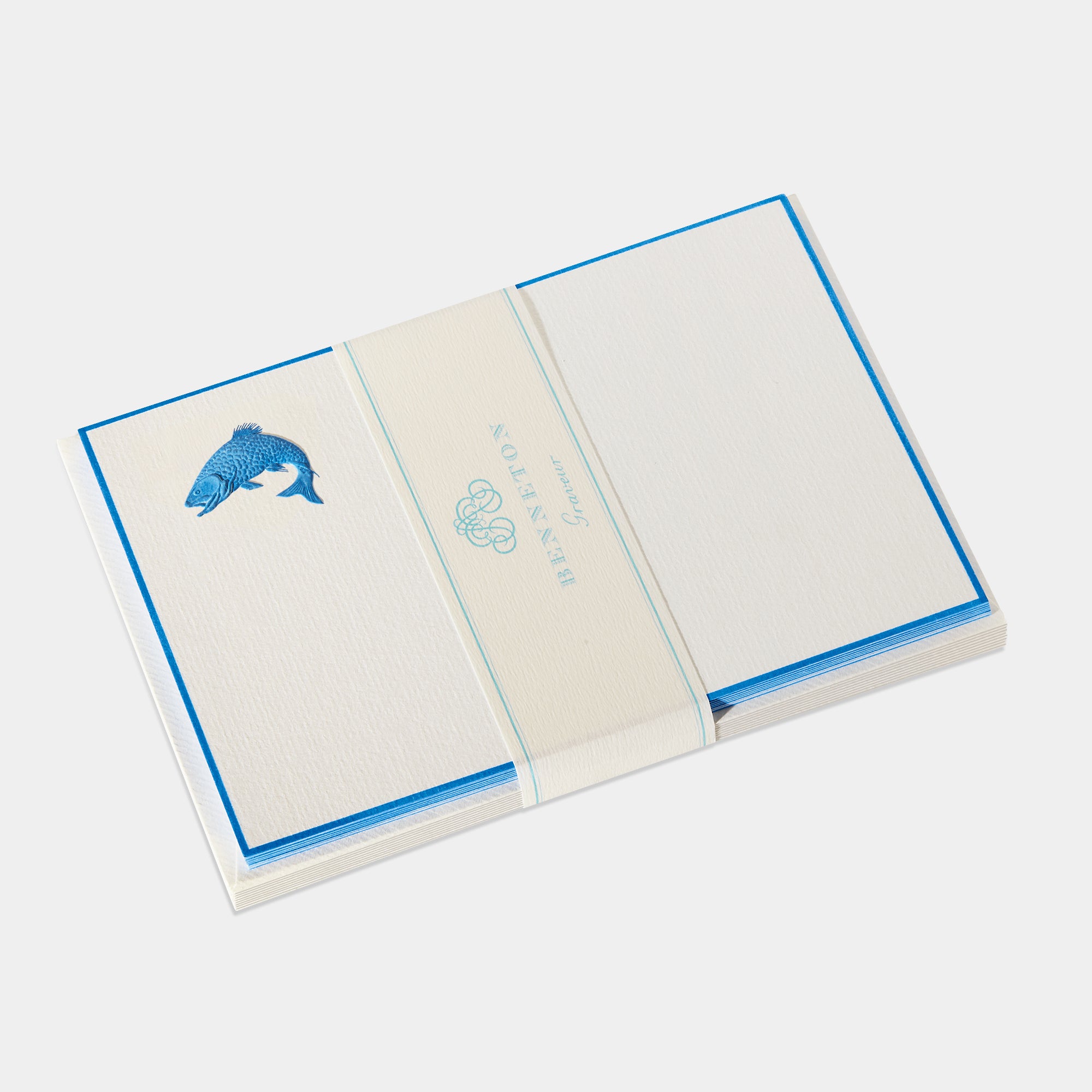 Cartes de correspondance saumon bordures bleu - Benneton Graveur