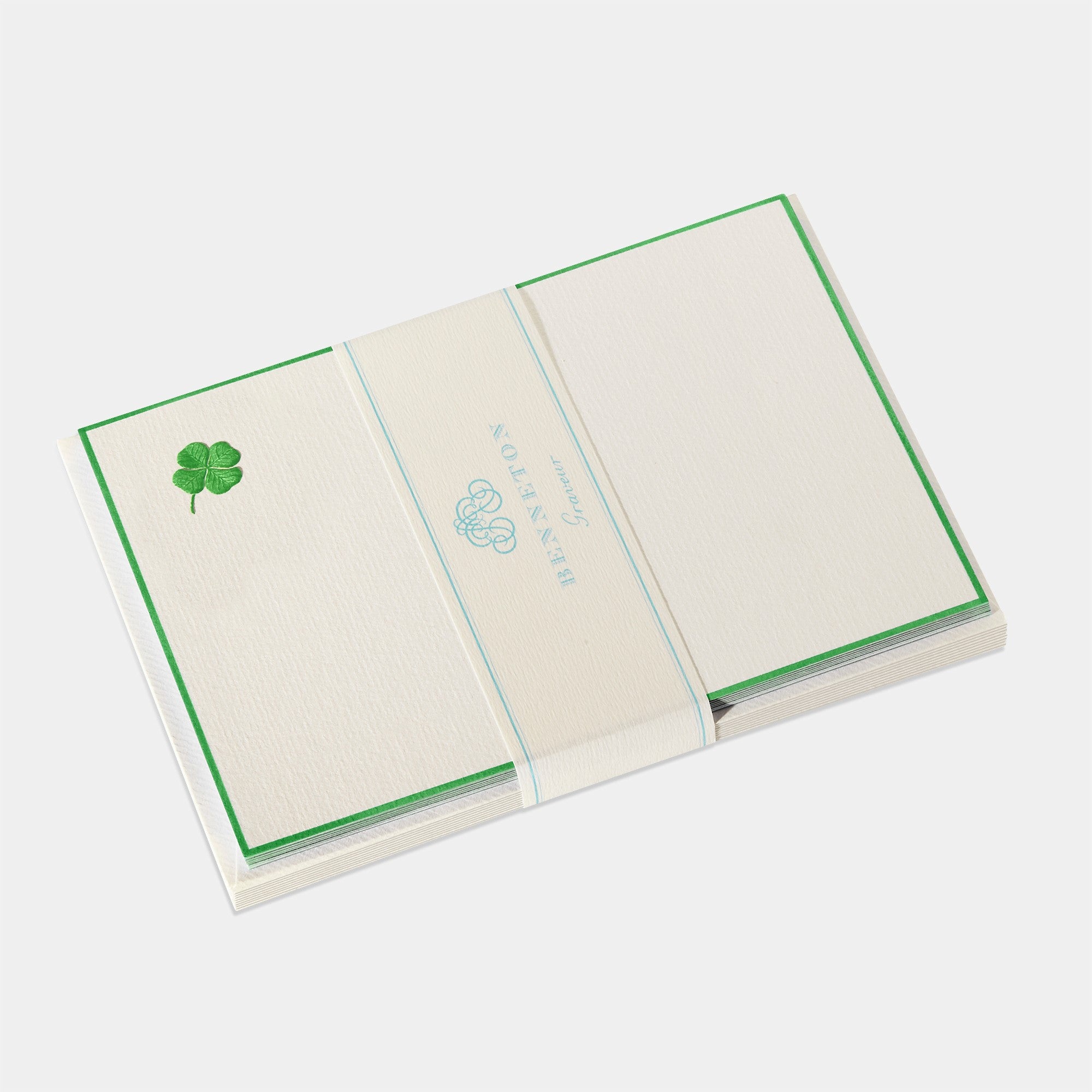 Cartes de correspondance trefle bordures vert - Benneton Graveur