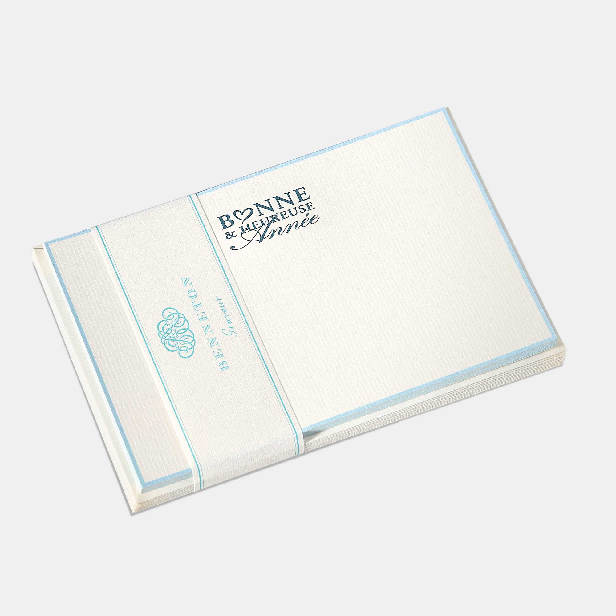 Cartes de correspondance Bonne et Heureuse Année bordures bleu ciel - Benneton Graveur
