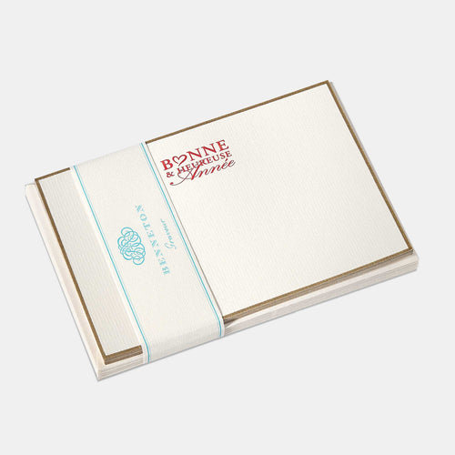 Cartes de correspondance Bonne et Heureuse Année bordures or - Benneton Graveur