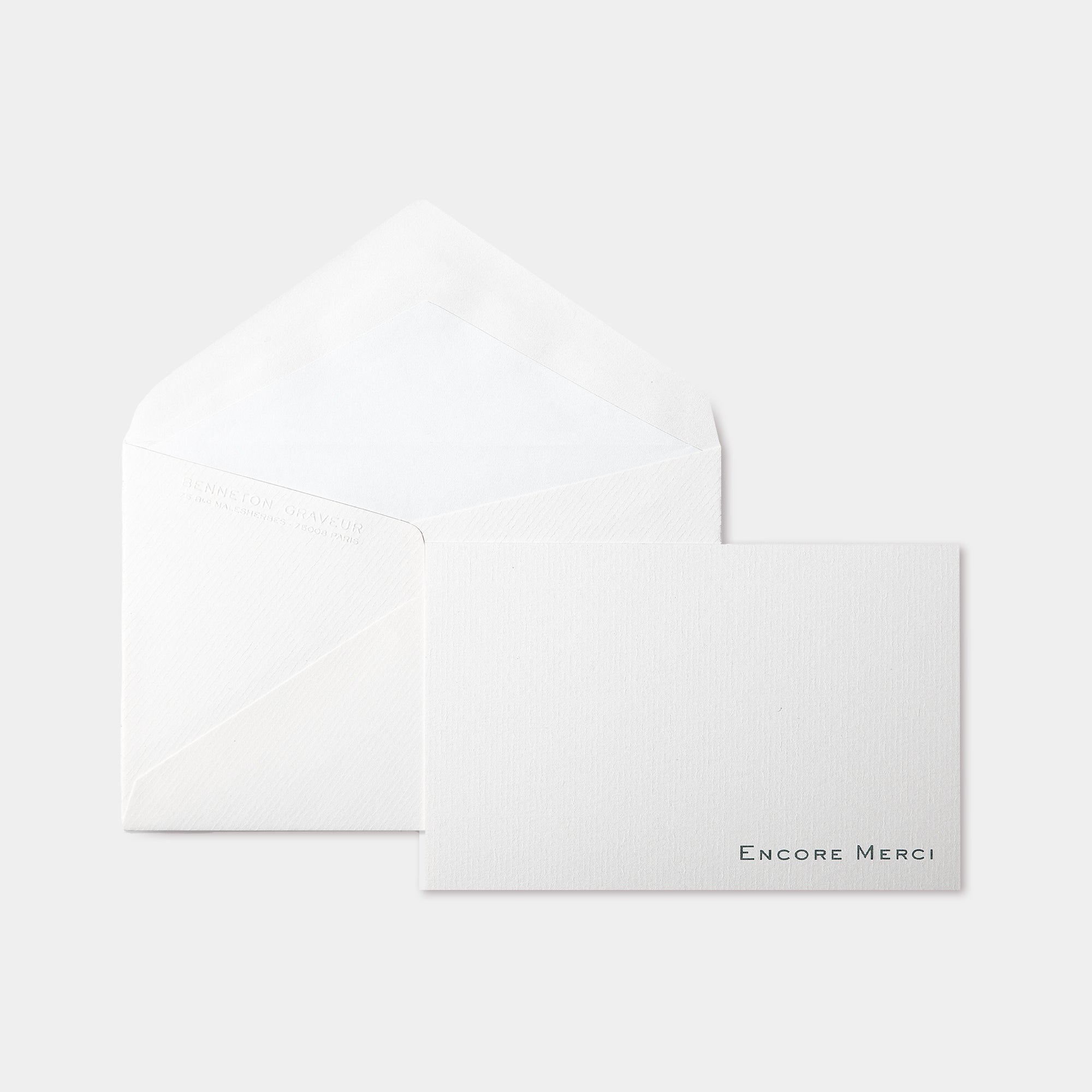 Cartes de remerciement Encore merci Benneton Graveur et son enveloppe assortie