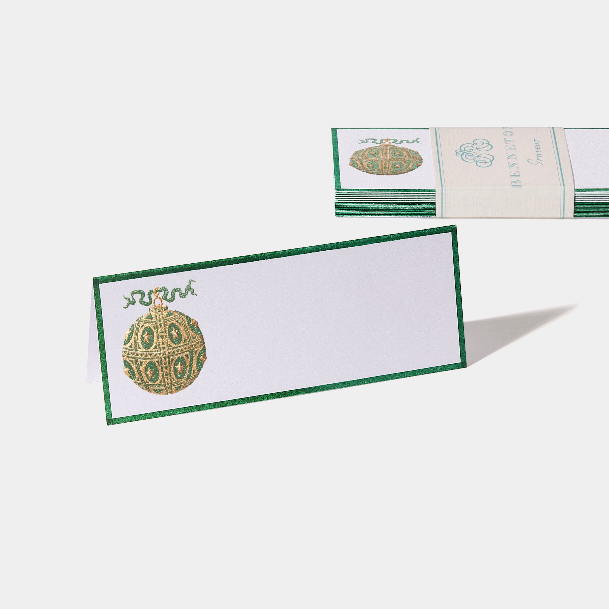 Cartes de table motif Boule de Noel Benneton Graveur vert