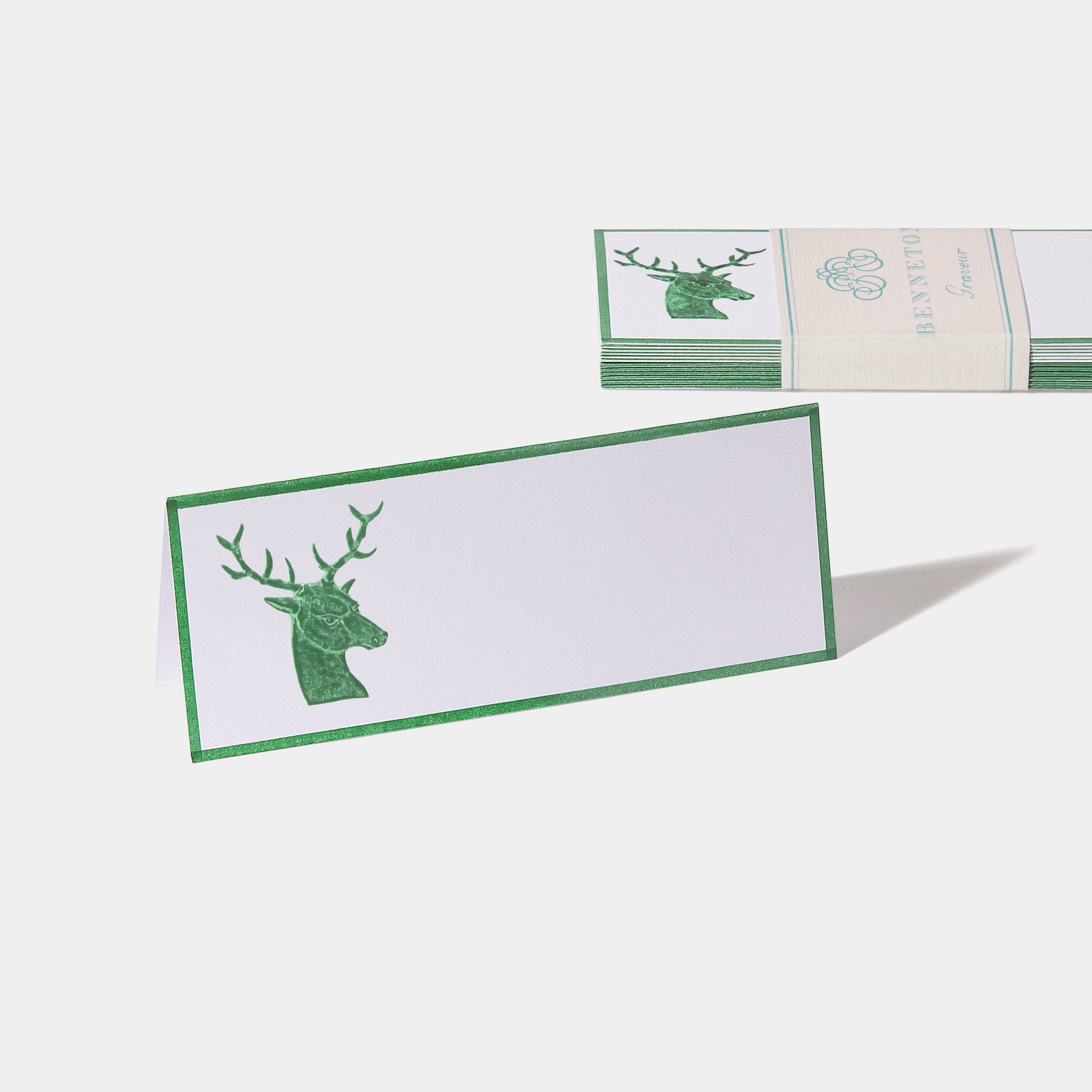 Cartes de table motif Cerf Benneton Graveur vert