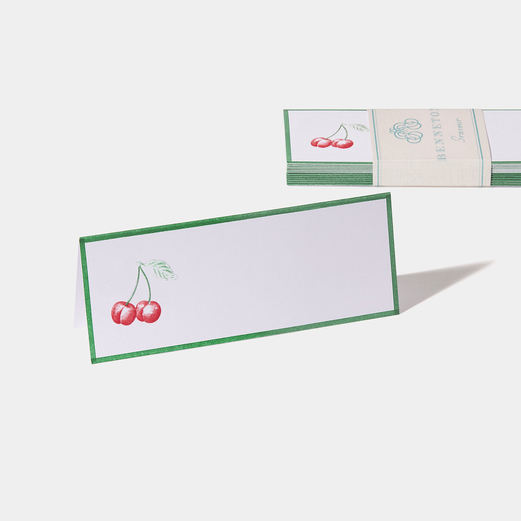 Cartes de table motif Cerise Benneton Graveur vert
