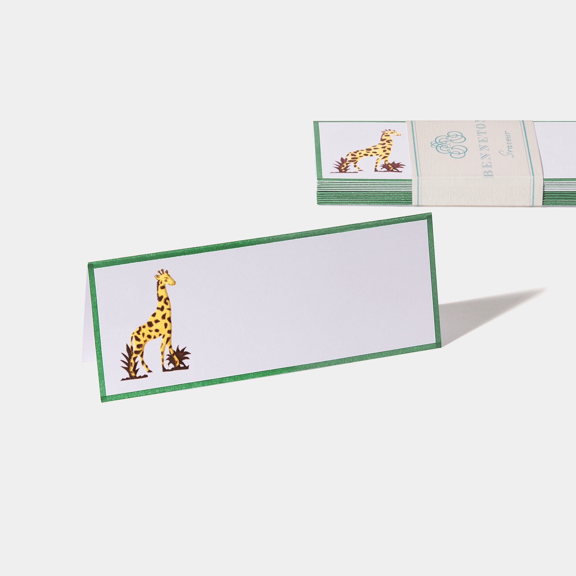 Cartes de table motif Girafe Benneton Graveur vert