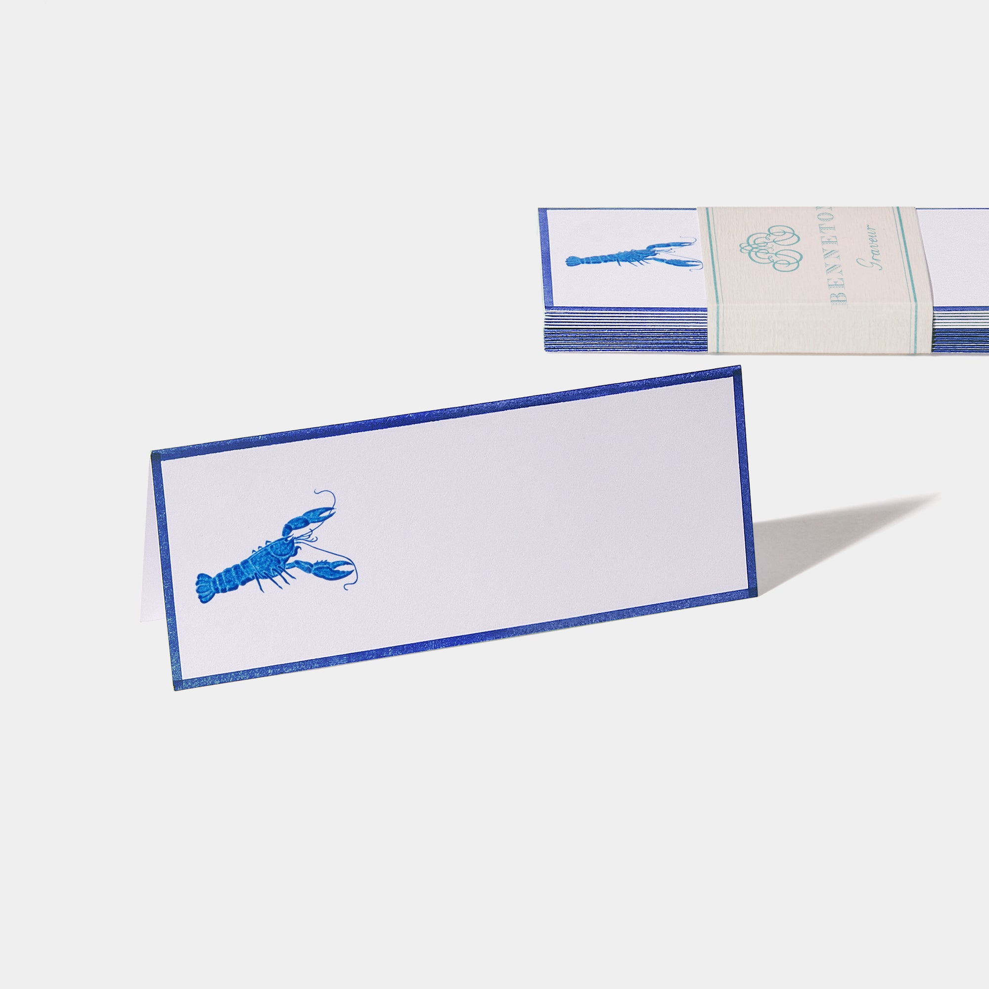 Cartes de table motif Homard Benneton Graveur bleu roi