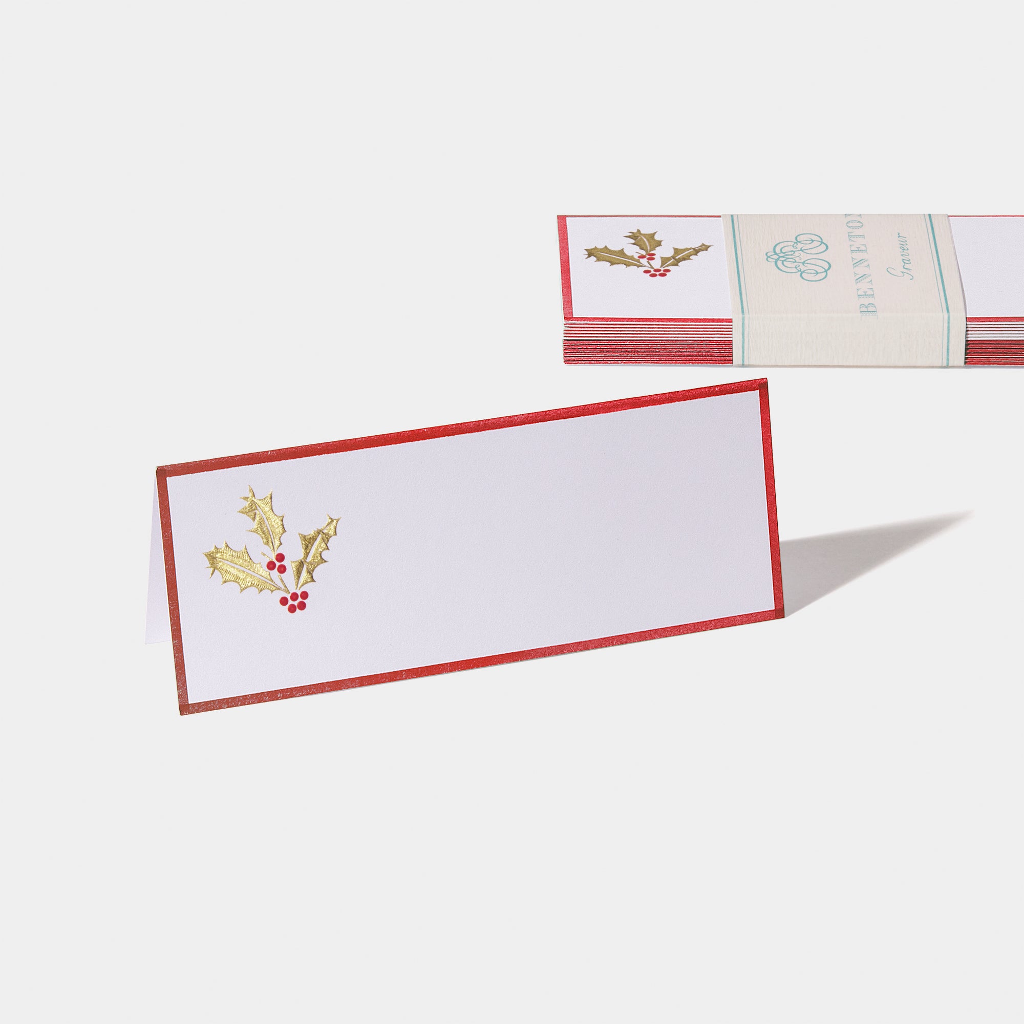 Cartes de table motif Houx Benneton Graveur or