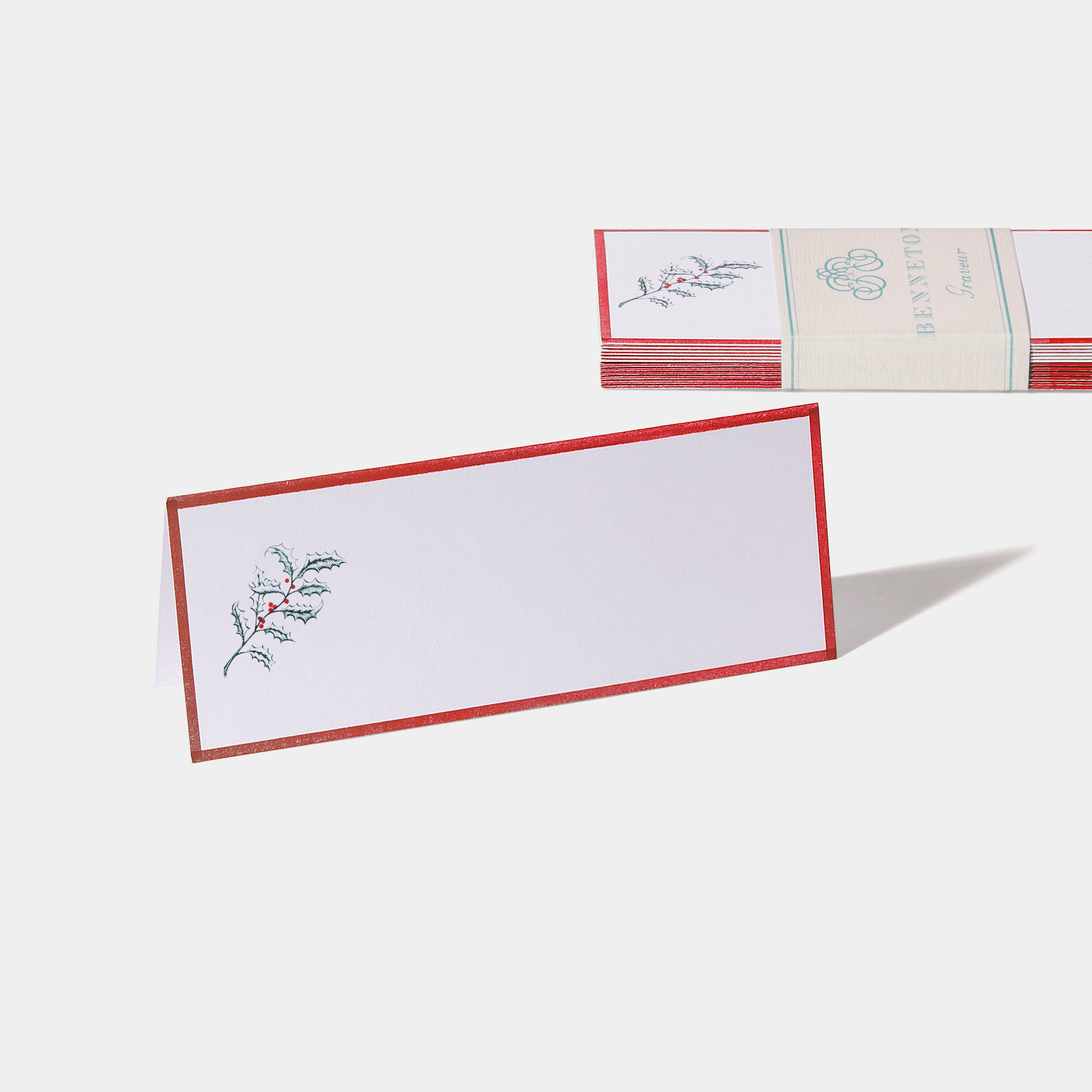 Cartes de table motif Houx Benneton Graveur rouge