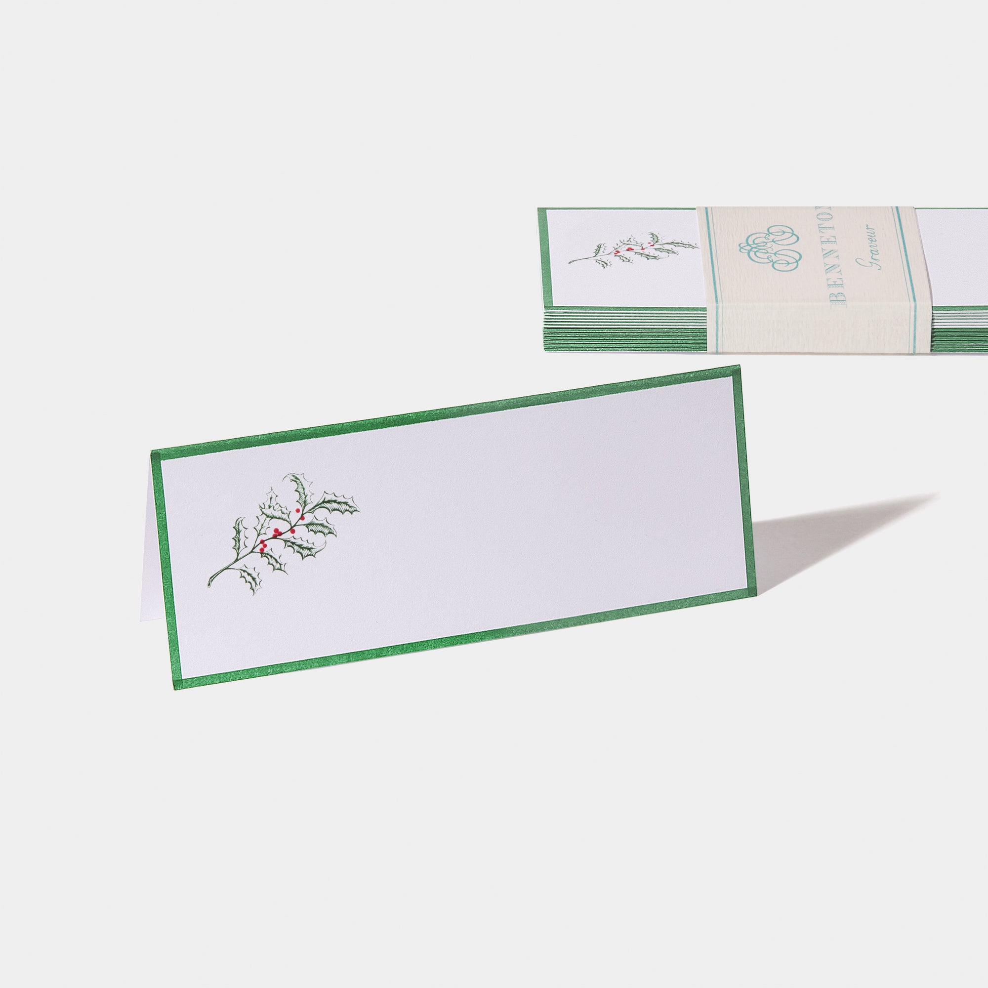Cartes de table motif Houx Benneton Graveur vert