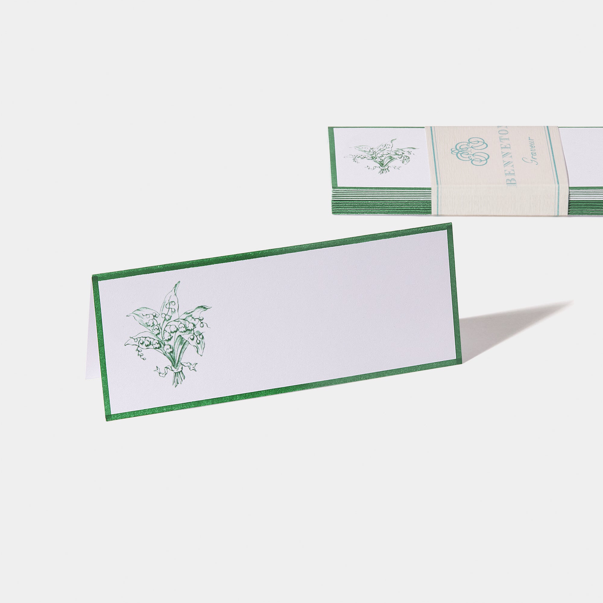 Cartes de table motif Muguet Benneton Graveur vert