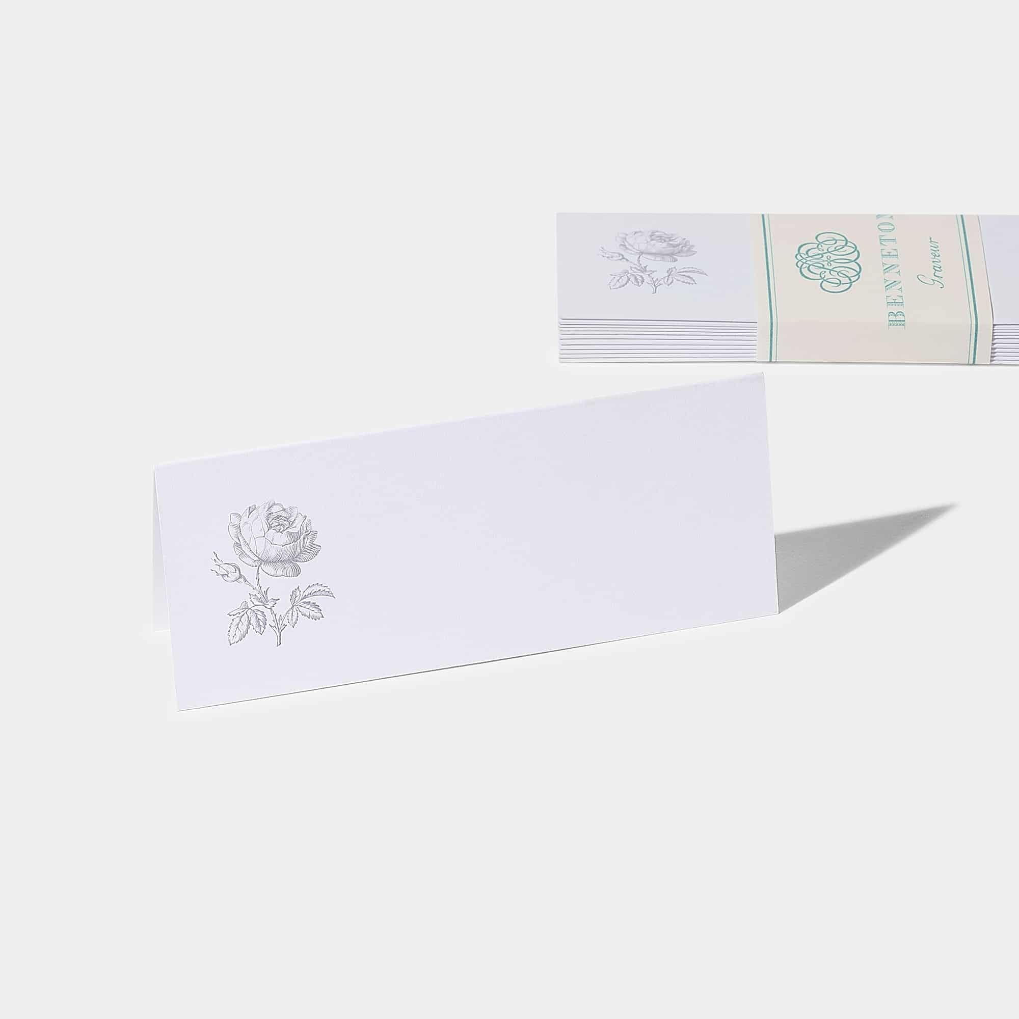 Cartes de table motif Rose parme Benneton Graveur or