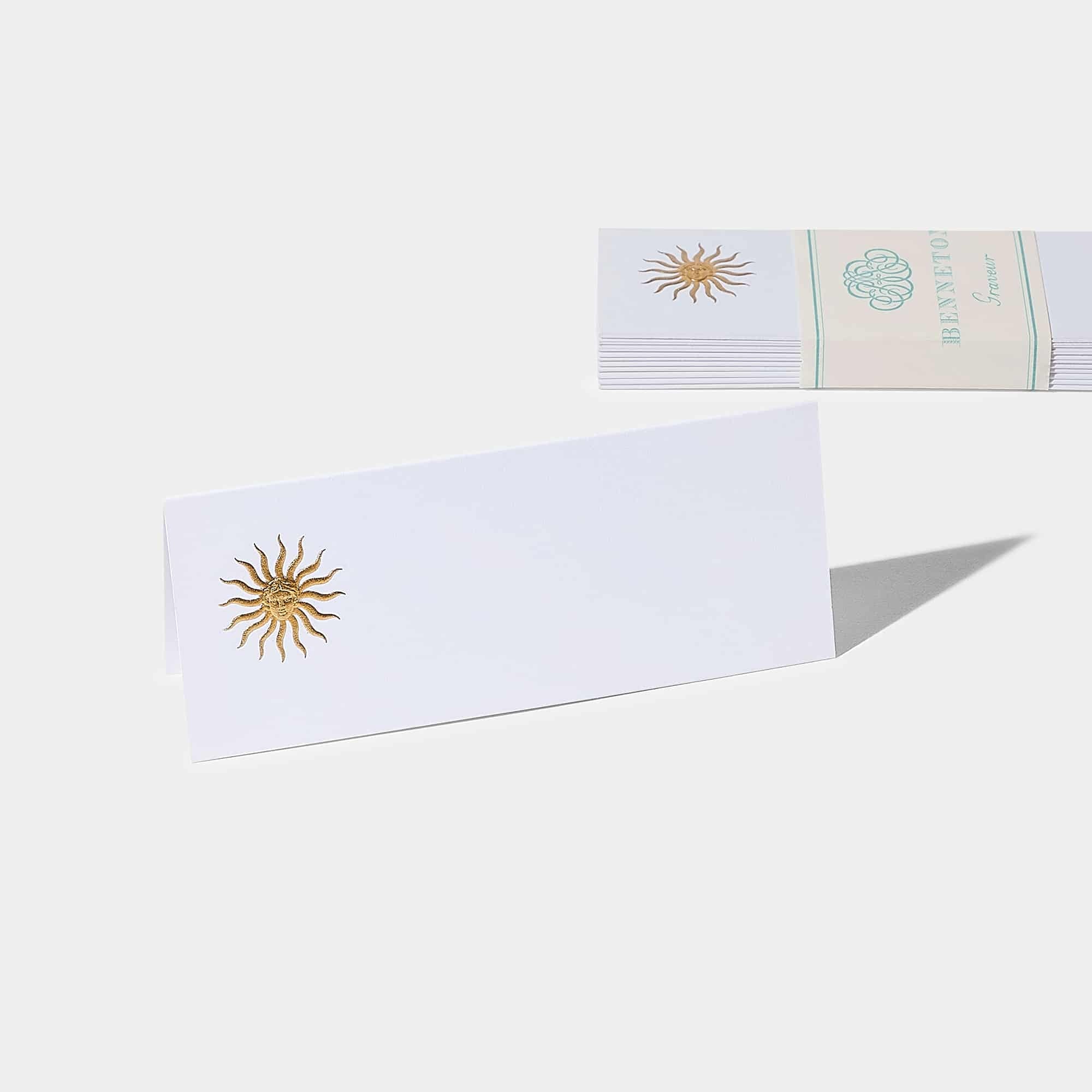Cartes de table motif Soleil Benneton Graveur or
