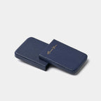 Coulisseau porte-cartes en cuir de chèvre bleu marine Benneton Graveur ouvert