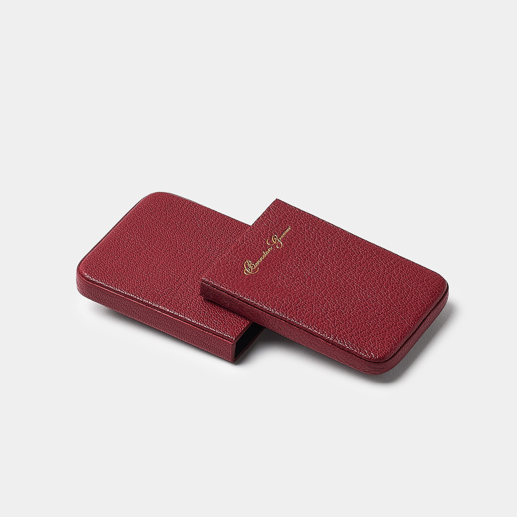 Coulisseau porte-cartes en cuir de chèvre rouge Benneton Graveur ouvert