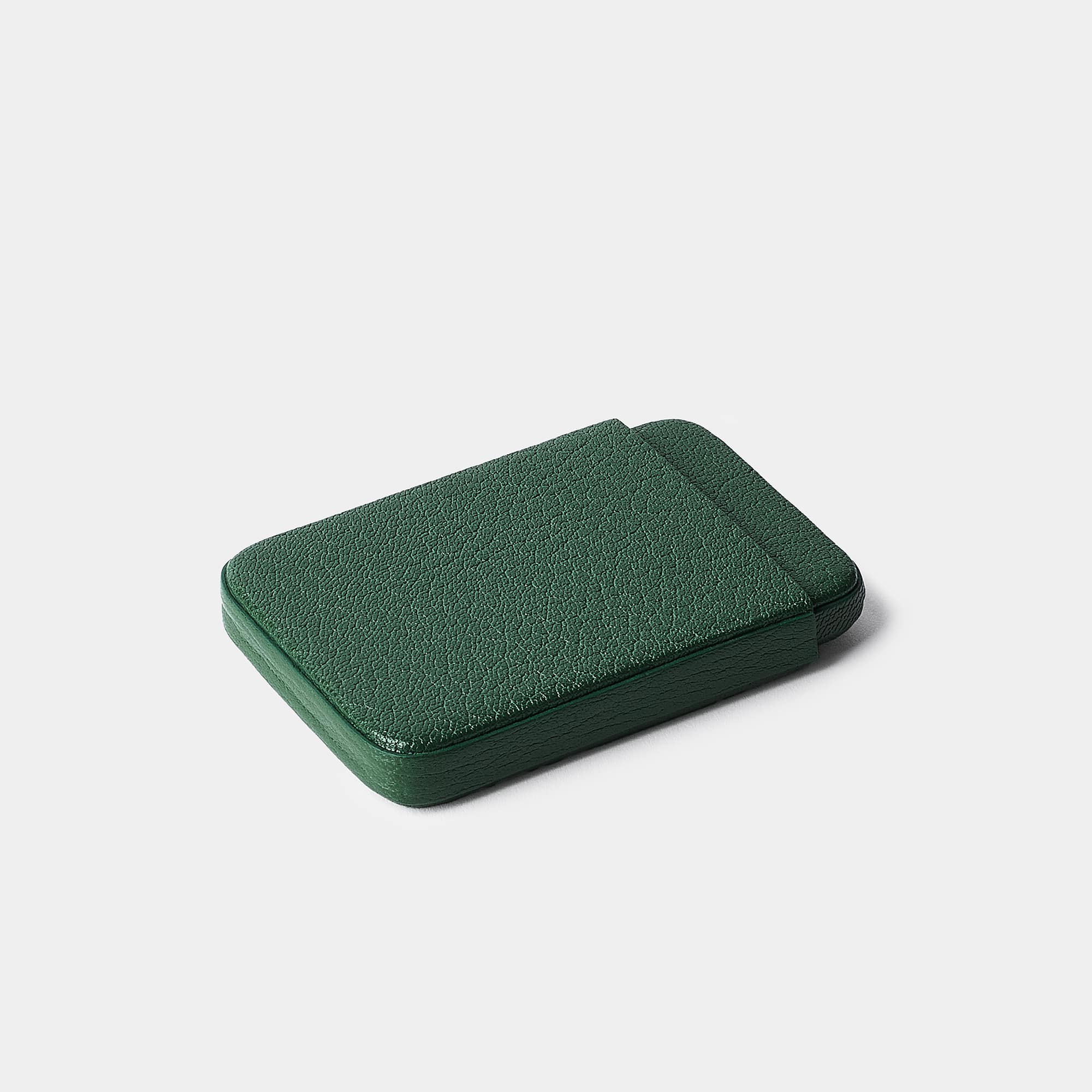 Coulisseau porte-cartes en cuir de chèvre vert Benneton Graveur fermé 