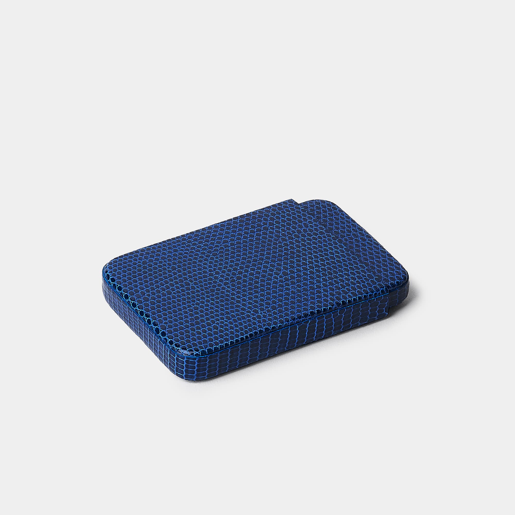 Coulisseau porte-cartes en cuir de lézard bleu roi Benneton Graveur fermé