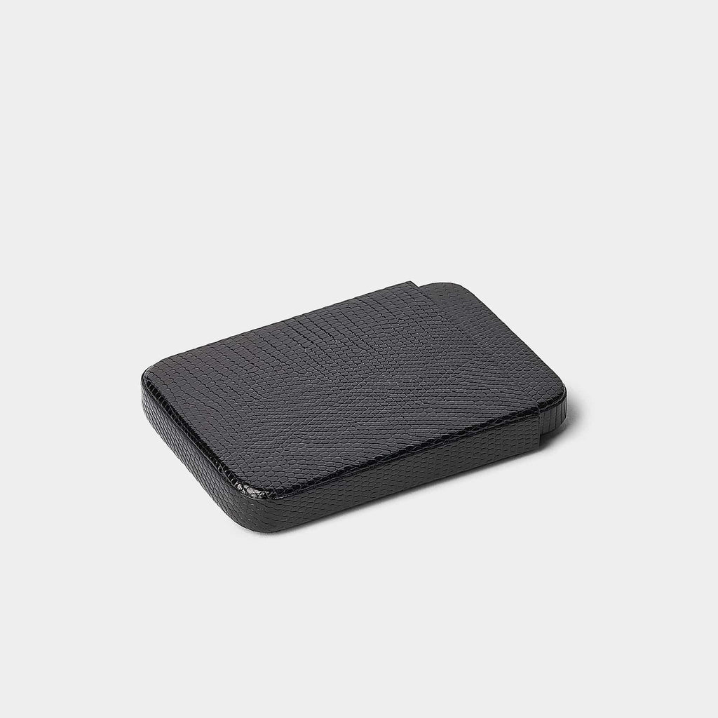 Coulisseau porte-cartes en cuir de lézard noir Benneton Graveur fermé