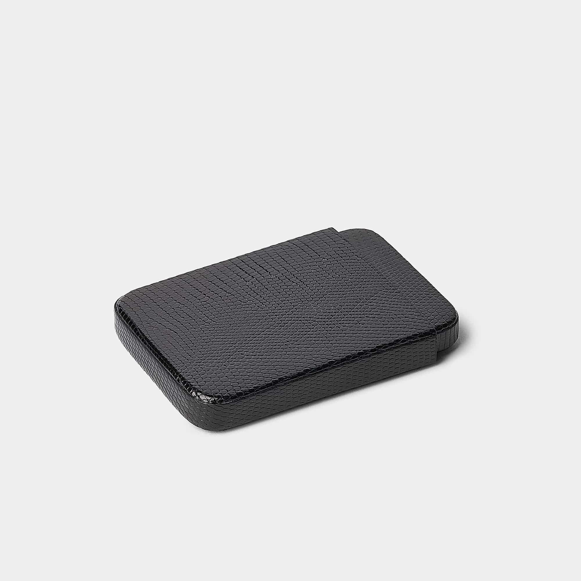 Coulisseau porte-cartes en cuir de lézard noir Benneton Graveur fermé