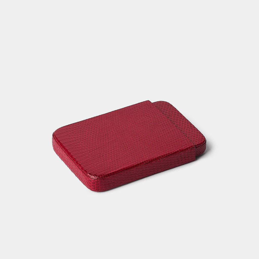 Coulisseau porte-cartes en cuir de lézard rouge Benneton Graveur fermé