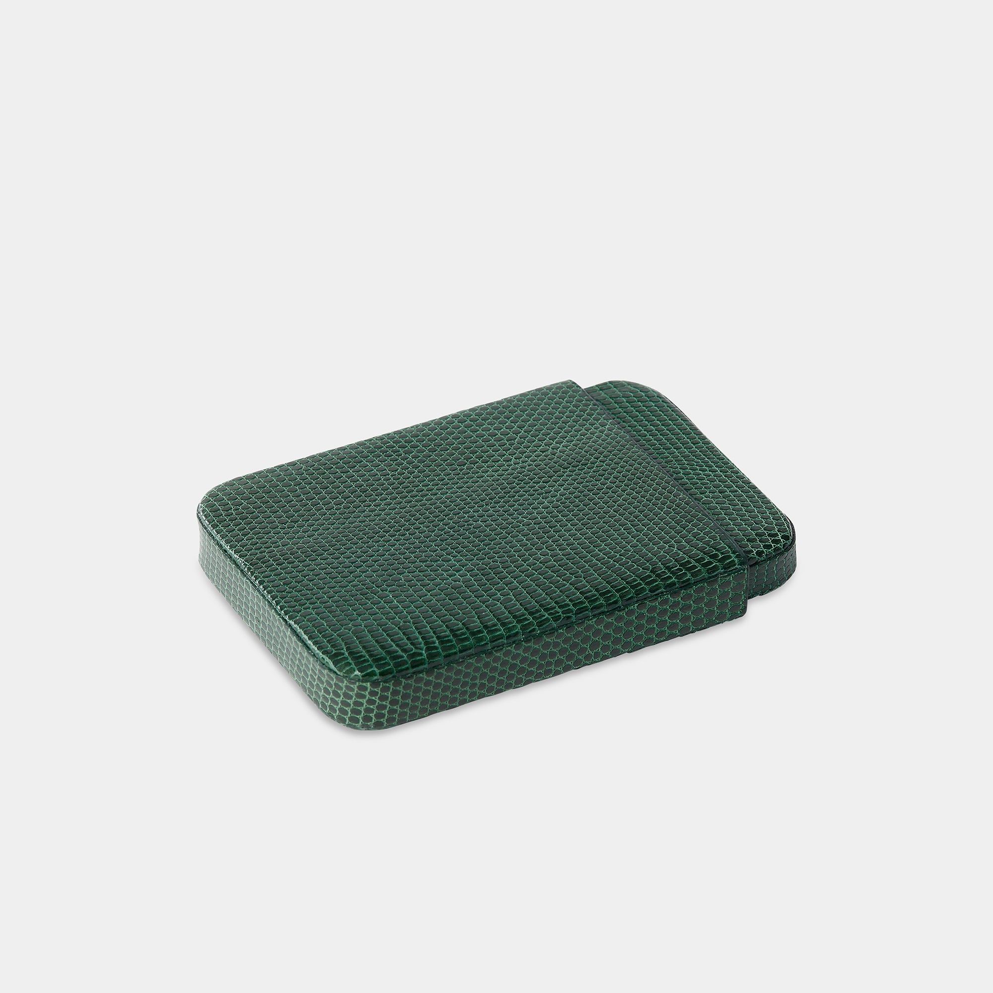 Coulisseau porte-cartes en cuir de lézard vert Benneton Graveur fermé