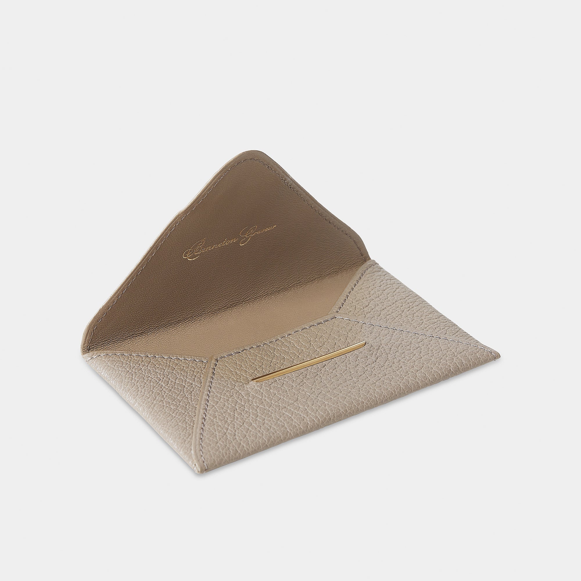 Enveloppe porte-cartes en cuir de chèvre beige Benneton Graveur ouvert