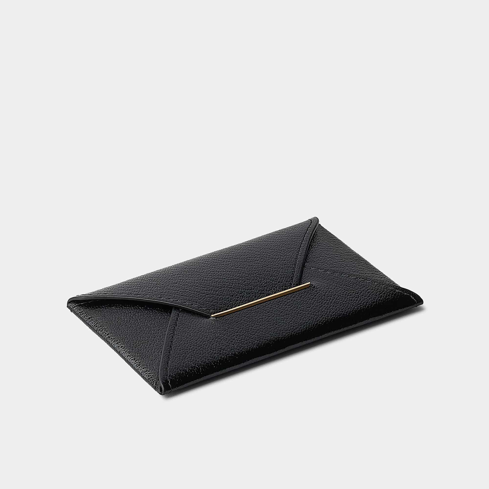 Enveloppe porte-cartes en cuir de chèvre noir Benneton Graveur fermé